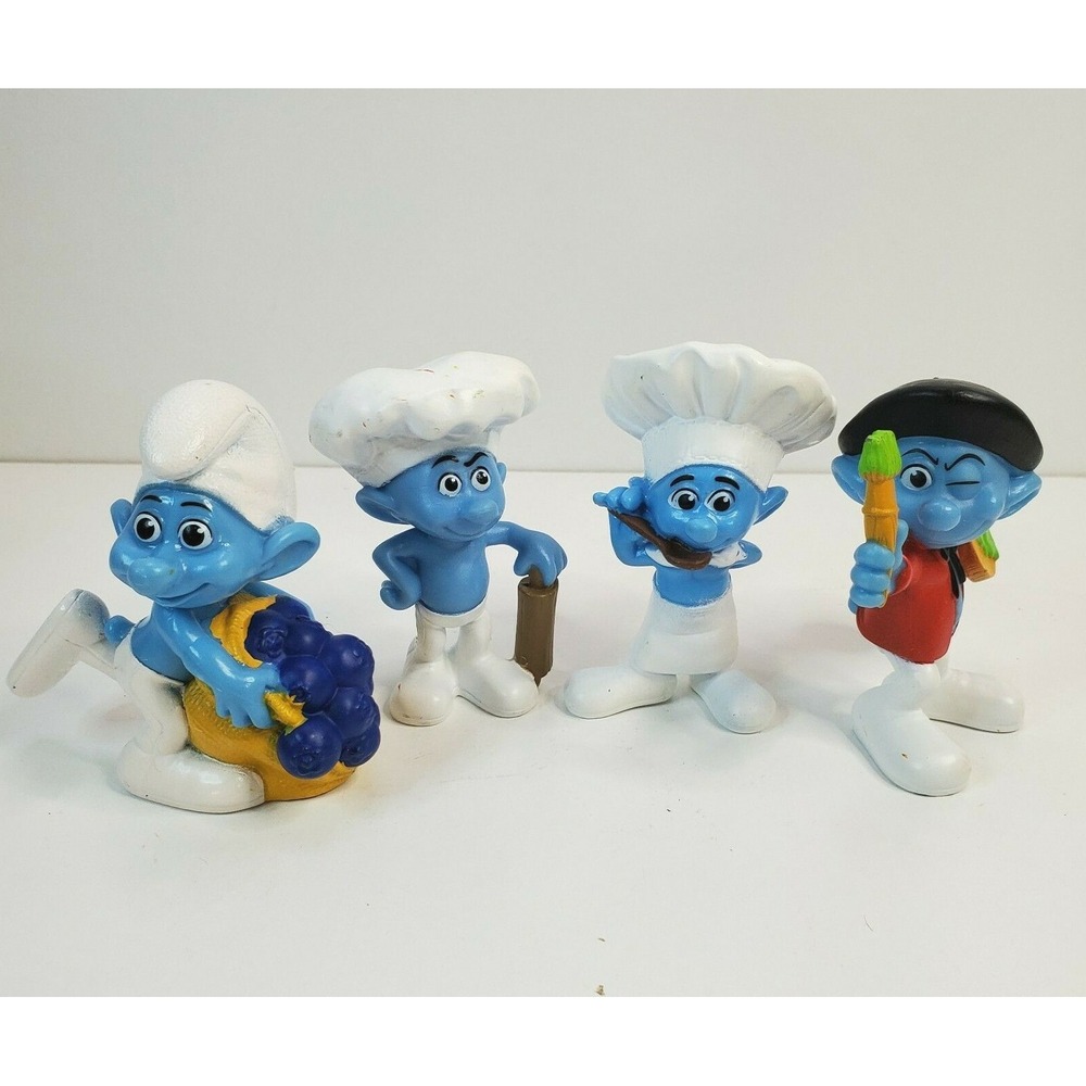 Lot of 4 Smurf Figurines McDonalds Happy Meal Toys Chef 2011 PVC Peyo 3" Tall